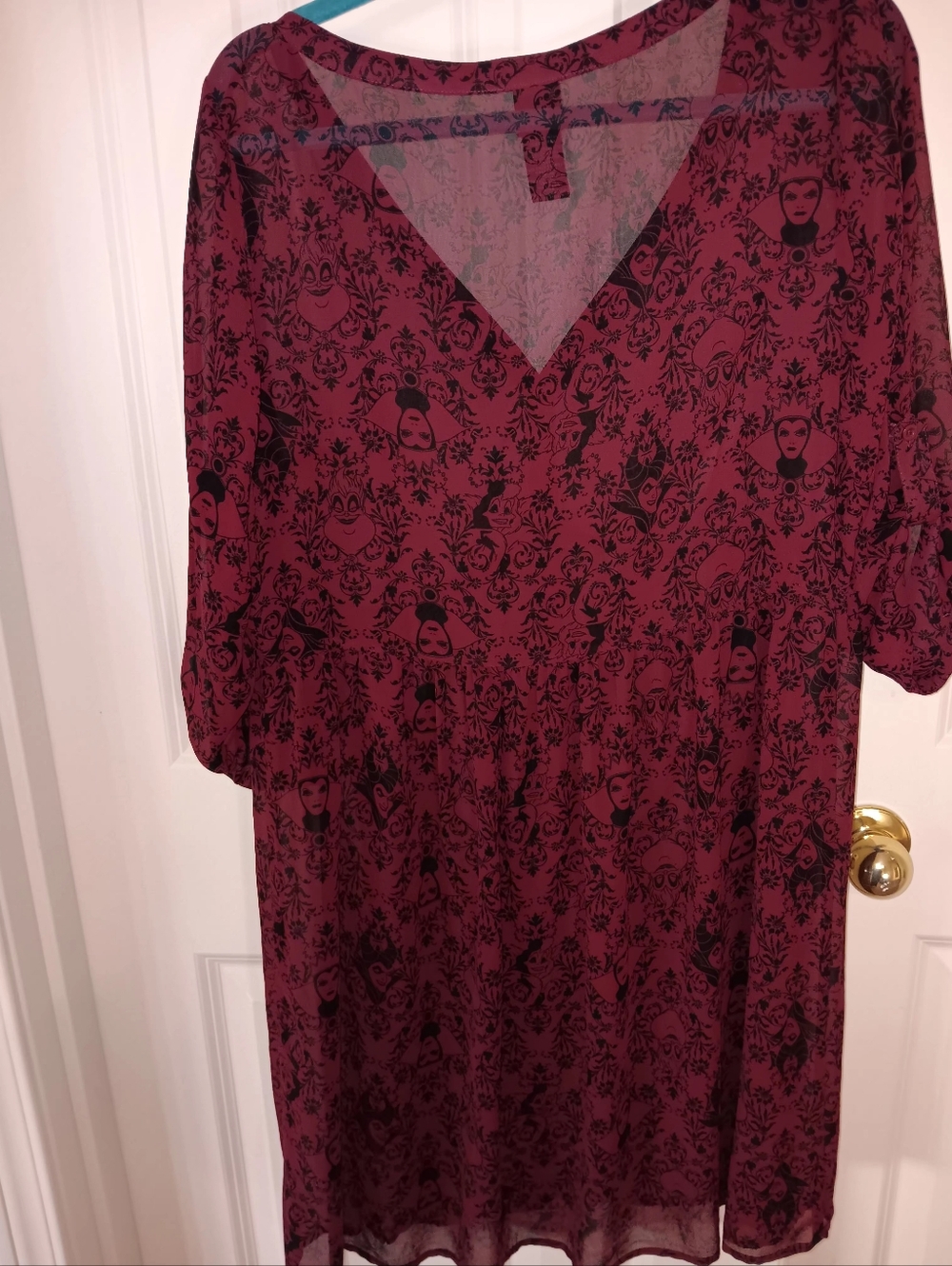 Disney Burgundy Floral Print Button-Front Long Sleeve Sheer Dress - Picture 3 of 11